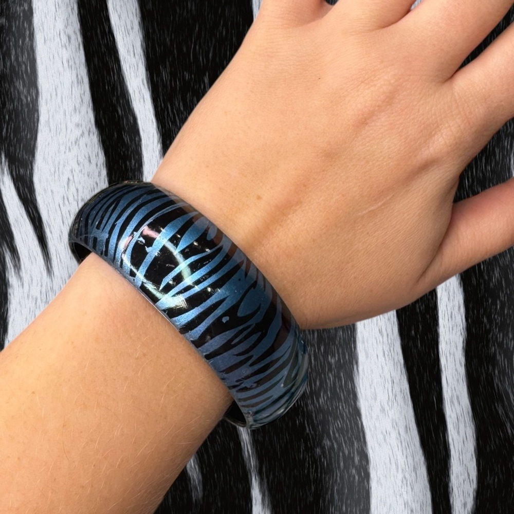 Deadstock Blue Zebra Print Bangle Bracelet